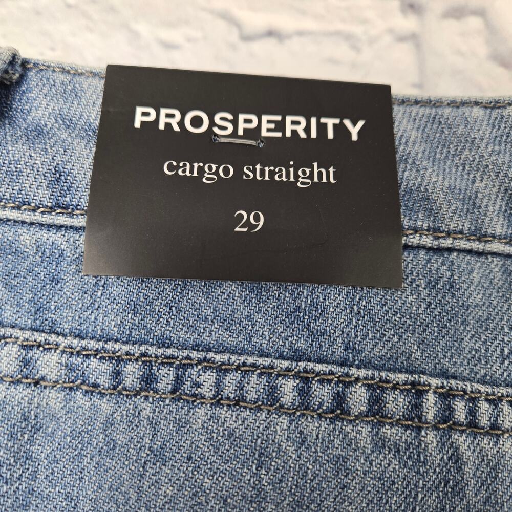 NWT Prosperity Cargo Jean Blue Utility High Rise Wide Straight Seam Detail sz 29 - Picture 2 of 16